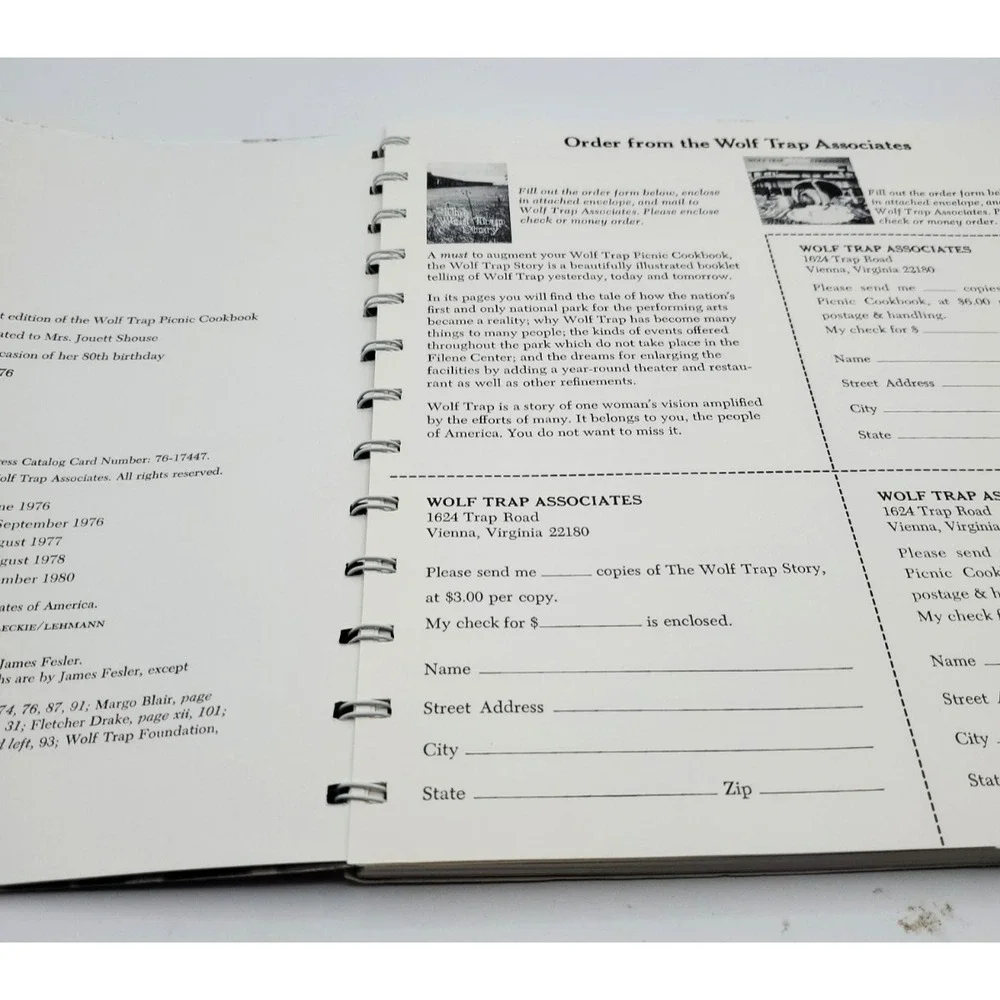 WOLF TRAP PICNIC COOKBOOK 1978 Spiral Bound Book Virginia NOS